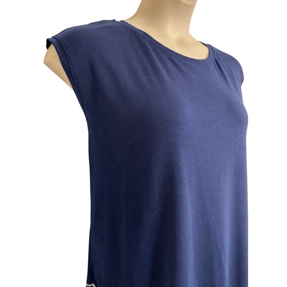 Elle Royal Blue Scalloped Hem Embroidered Size XXL White Trim Sleeveless EUC - Picture 2 of 8